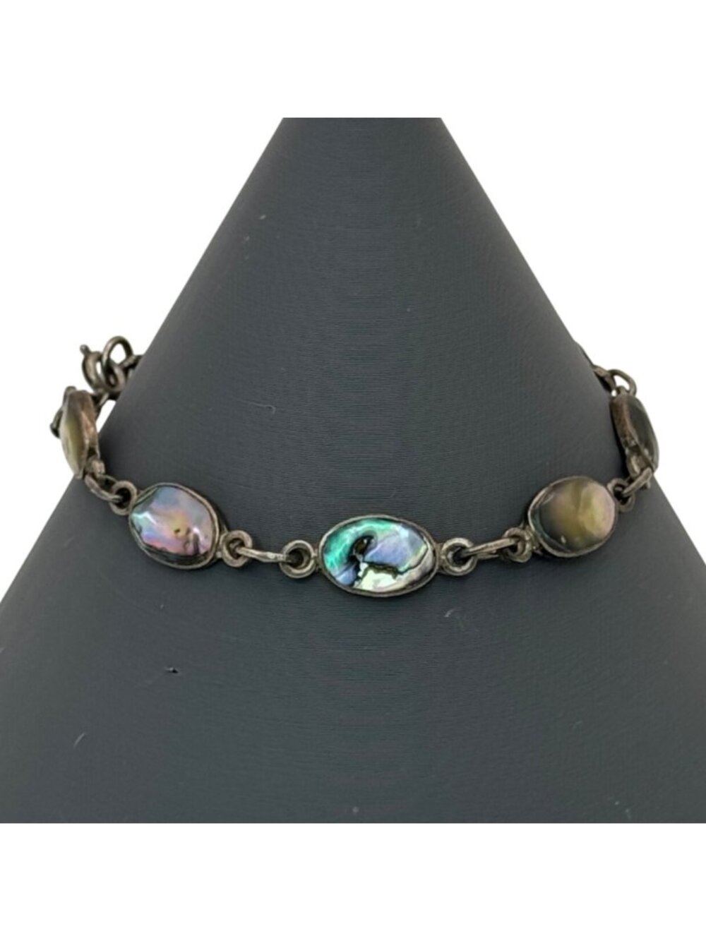 CBL Taxco Abalone Sterling Bracelet Vtg Mexican Silver Shell Link Bracelet 6.75"